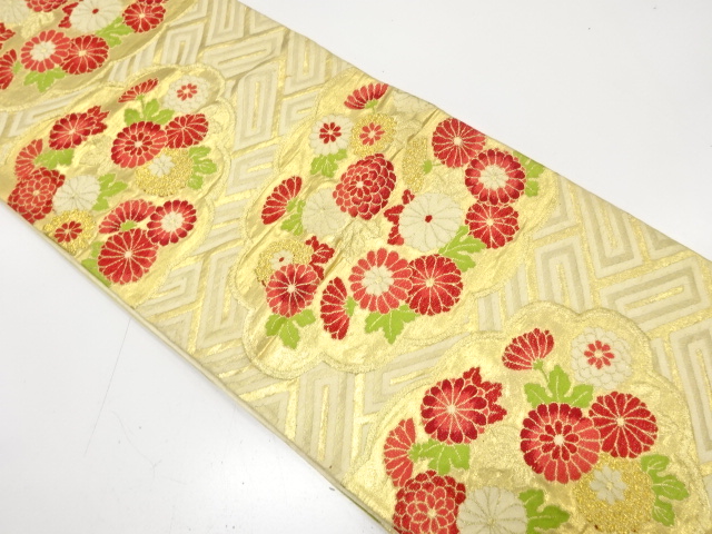 JAPANESE KIMONO / ANTIQUE FUKURO OBI / SILK / WOVEN KIKU